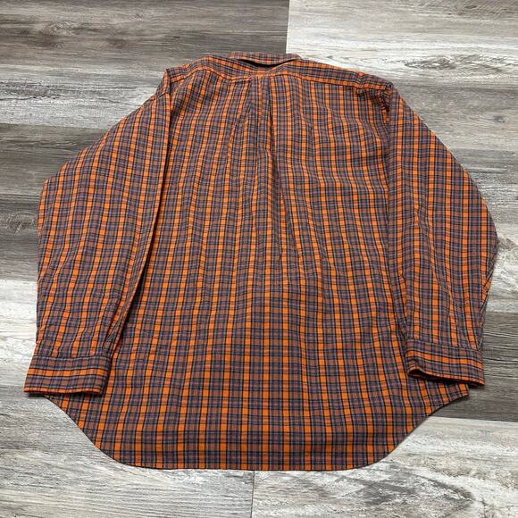 Vintage 90s Ralph Lauren Orange Blue Tartan Plaid Mens L‎ Button Down Big Shirt - Picture 3 of 8